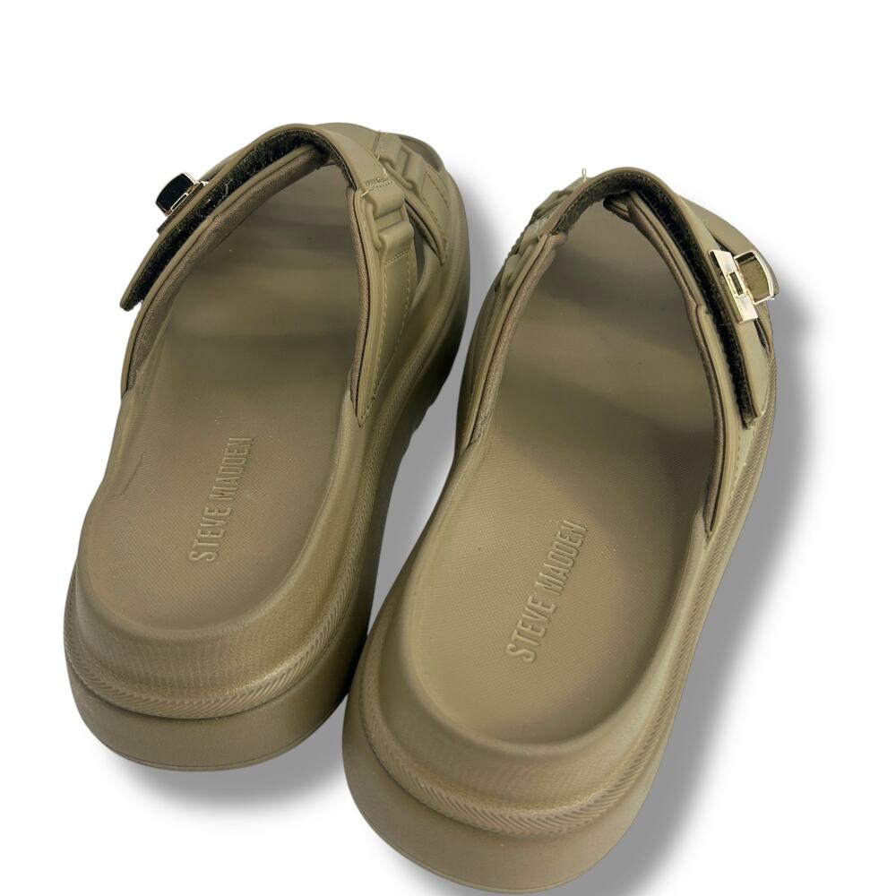 Steve Madden Bigschmona Platform Slide Sandals Size 8 Olive Green Flatform EUC - Picture 4 of 12